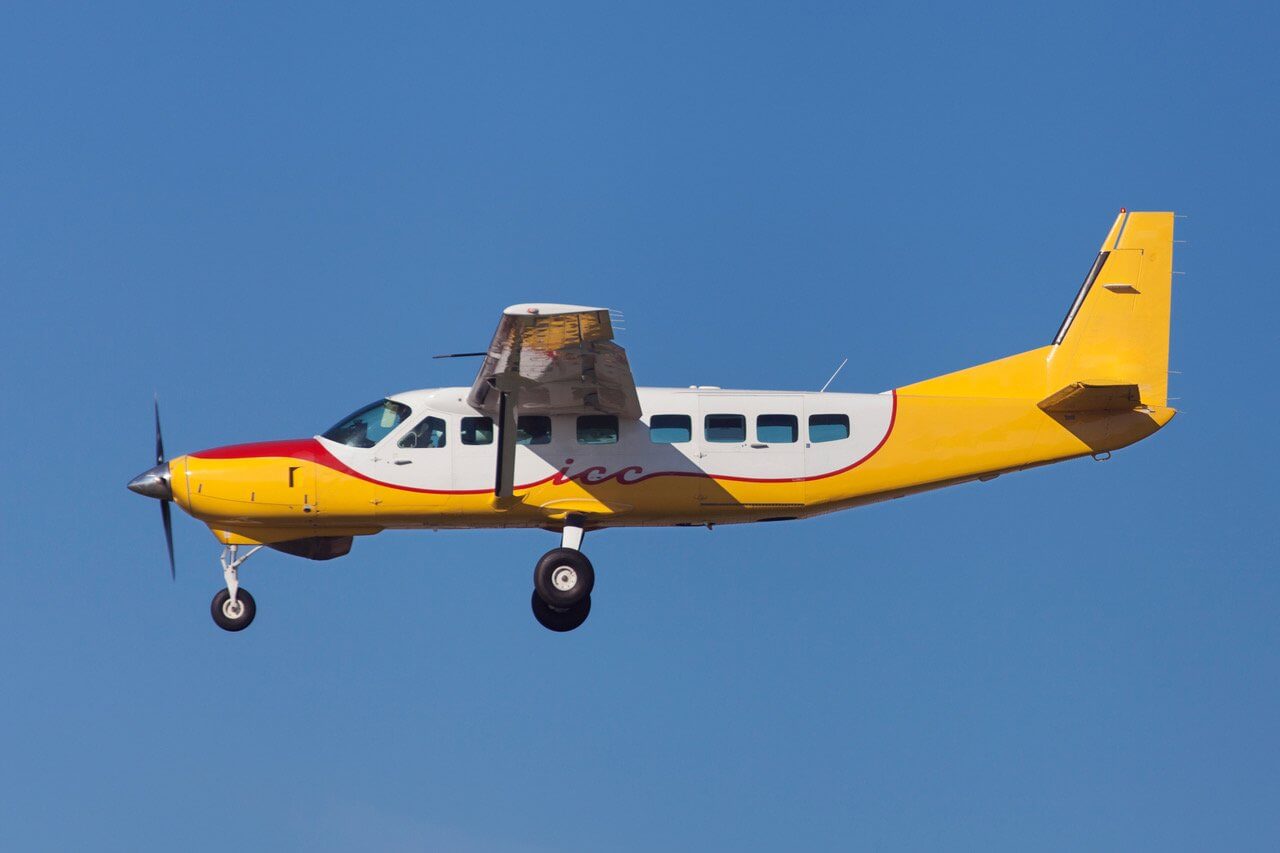A turboprop aircraft in flight