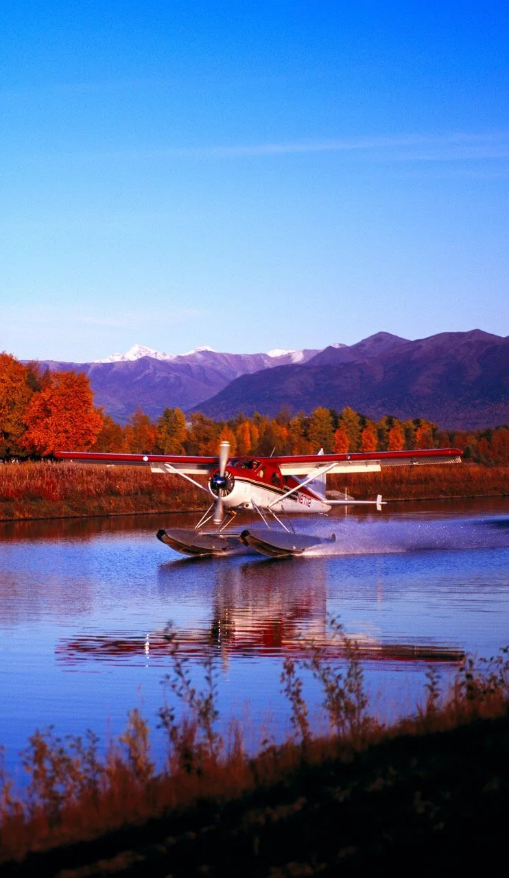 de Havilland Beaver floatplane landing on a lake