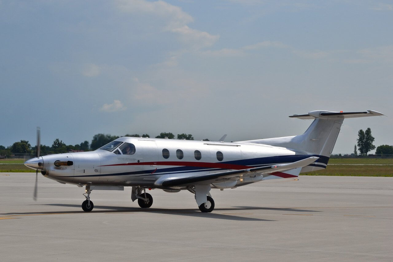 Pilatus PC-12 turboprop on an airport ramp