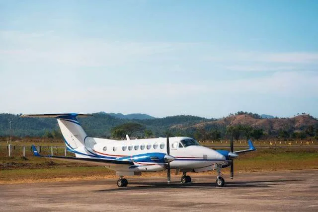 A Beechcraft King Air turboprop parked on an airport apron