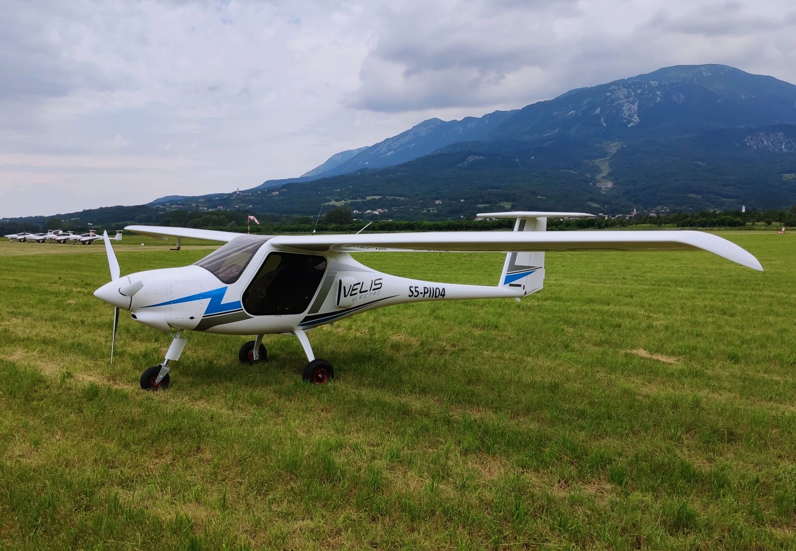 Pipistrel Velis Electro serial number 003 parked at Ajdovscina airport in Slovenia