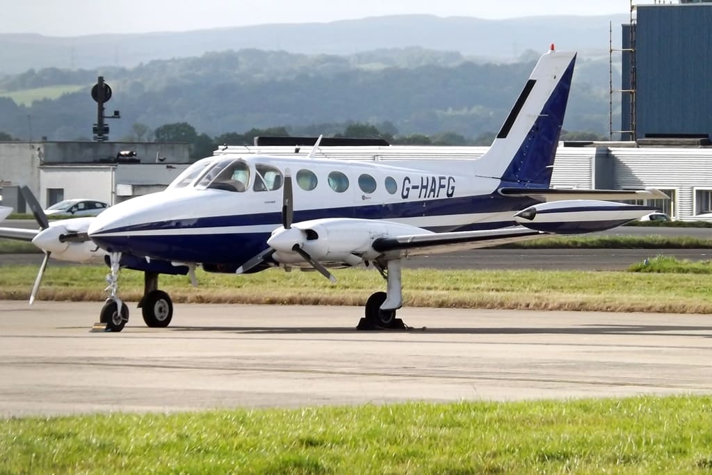 Cessna 340A G-HAFG parked on an airport apron