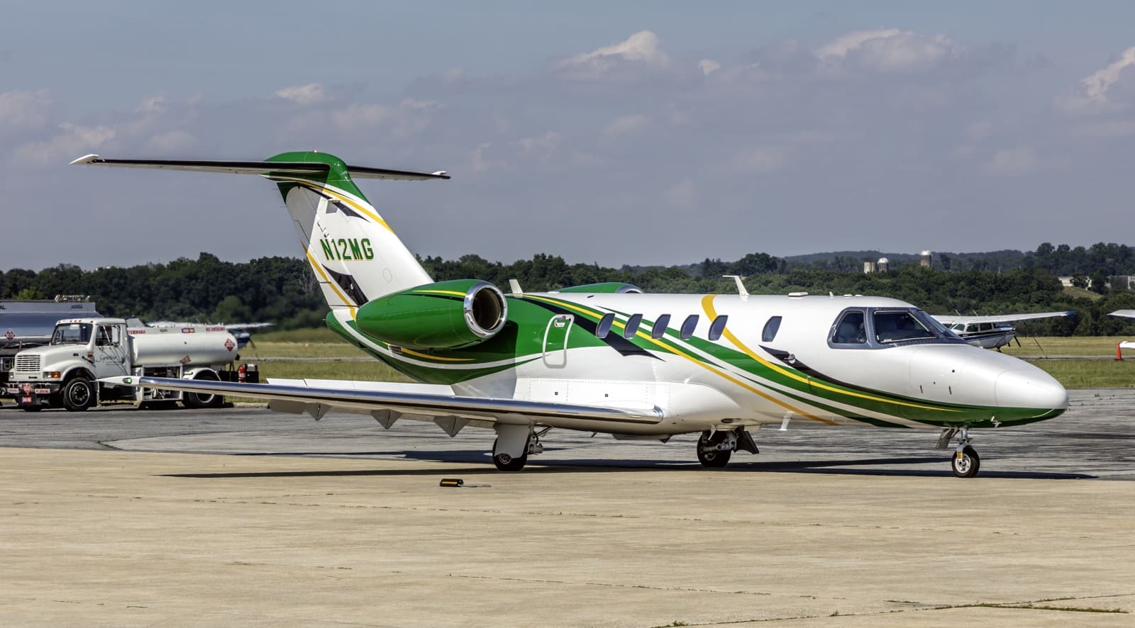 Business jet parked on an airport apron