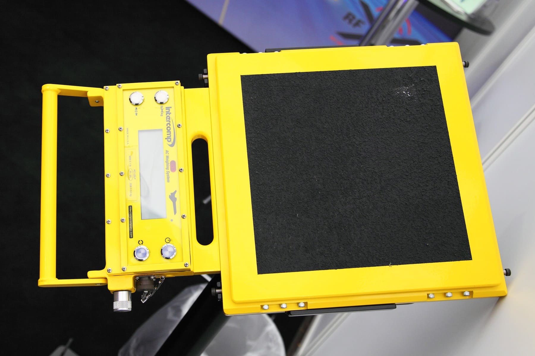 Yellow Intercomp aircraft platform weighing scale displayed at ILA Berlin 2012