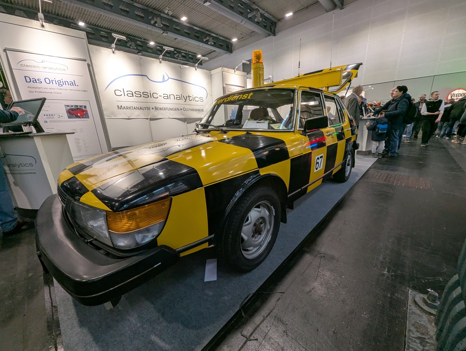 Historical Saab friction testing vehicle displayed at Bremen Classic Motorshow