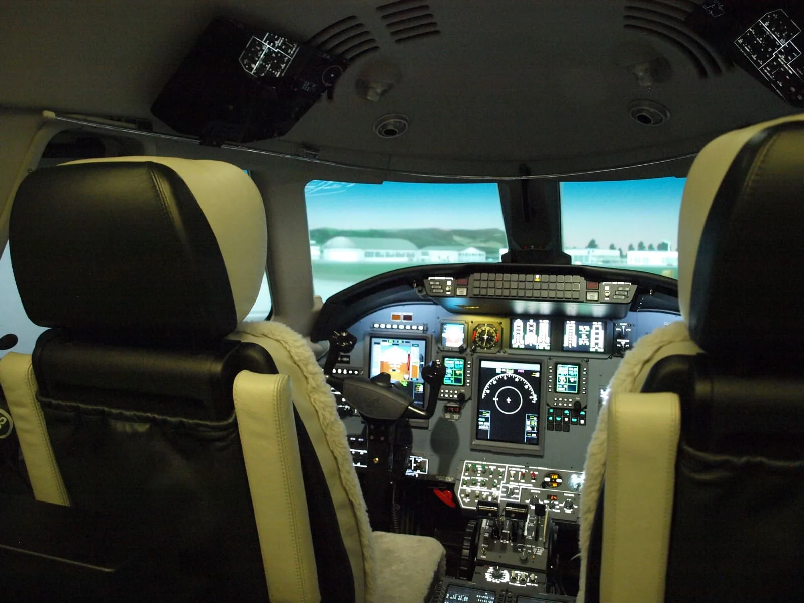 Cockpit view inside a Cessna Citation XLS simulator