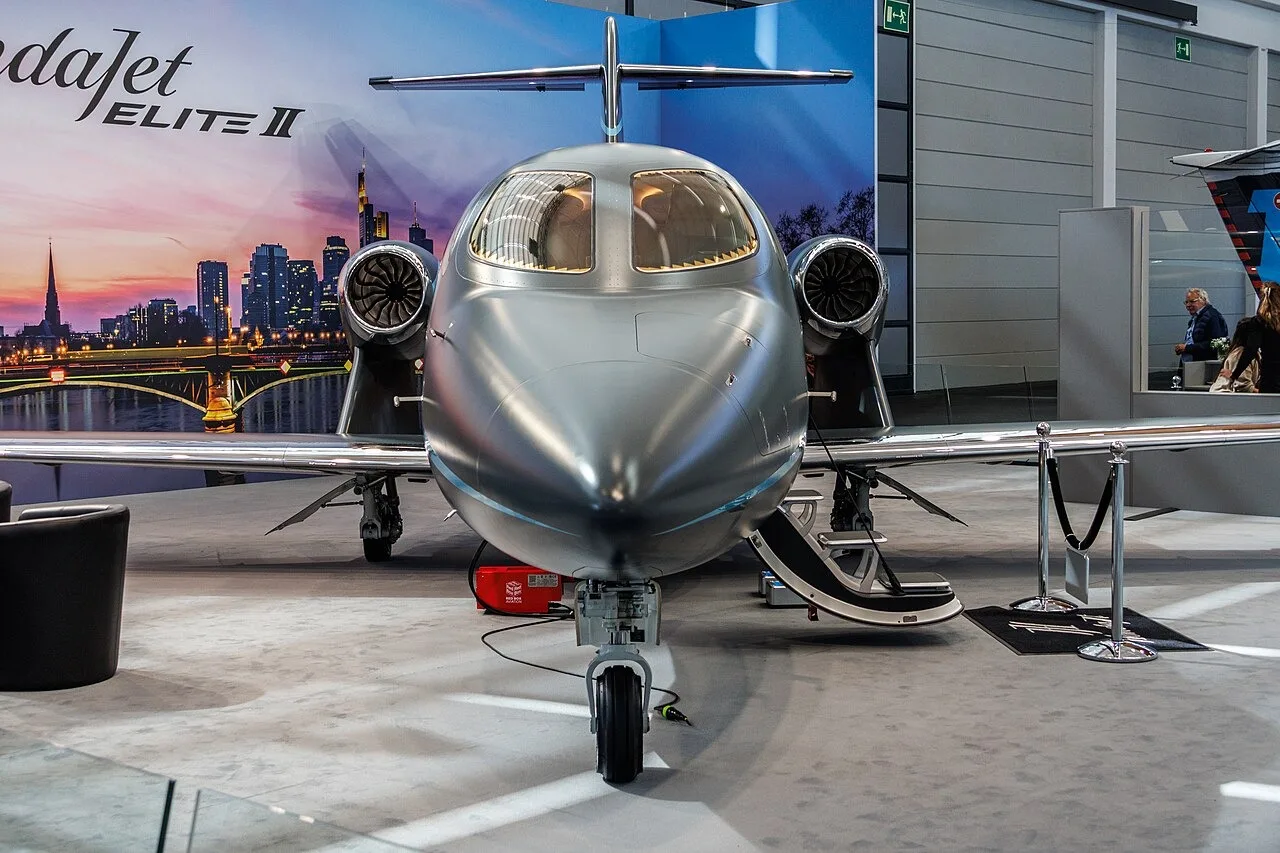Front view of a HondaJet Elite II displayed at AERO Friedrichshafen